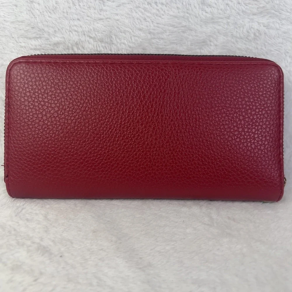 Baby Phat Wallet Womens One Size Red Zip Around‎ Checkbook Cat Logo Faux Leather